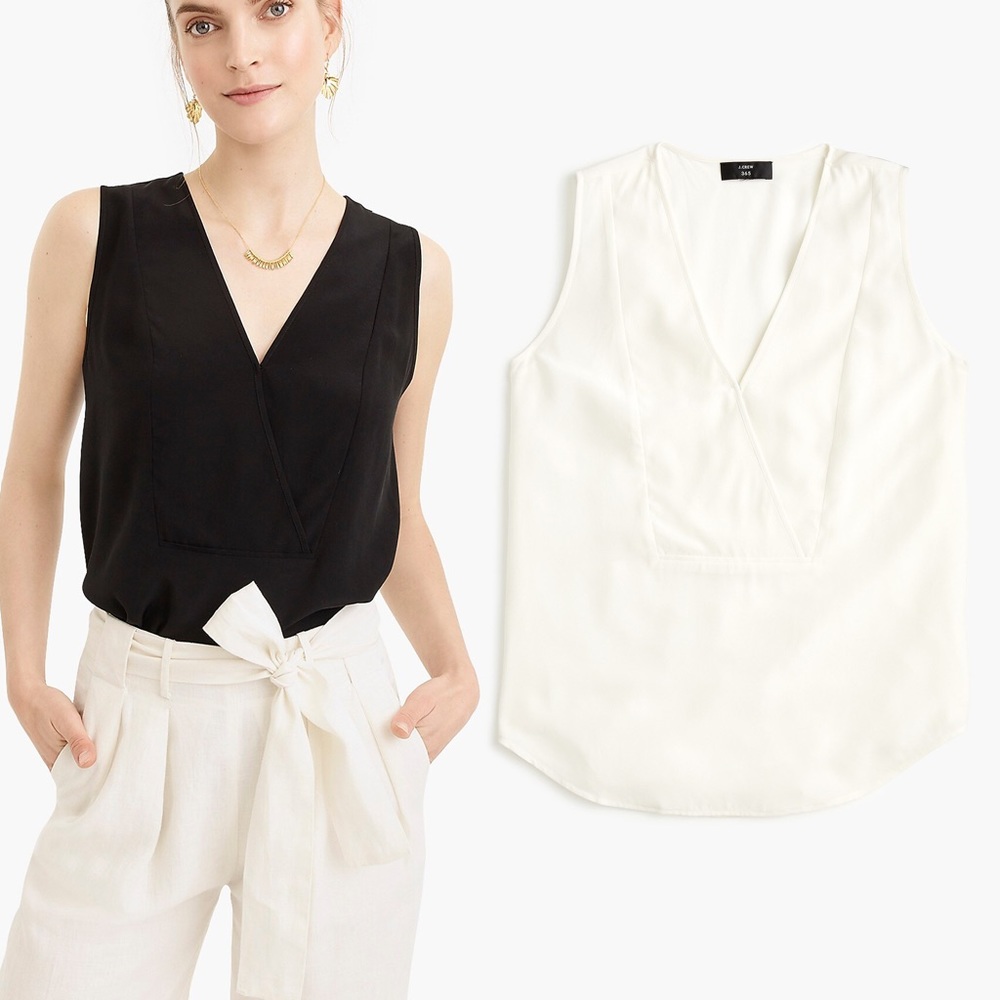 J.Crew NWT $110 Ivory Silk V-Neck Shell Top Sz S